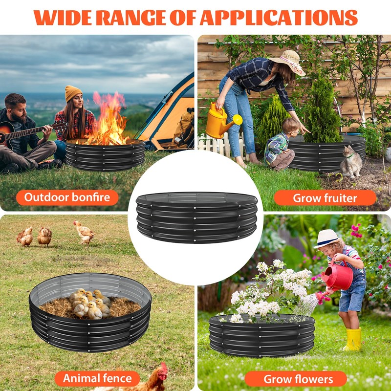 YSEJOMP 48 Inch Round Galvanized Fire Pit Ring/Fire Ring -