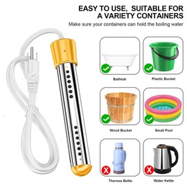 2000W Immersion Water Heater Portable Water Heater Electric Bucket Heater Heats up to 5 Gallons of Water in Minutes