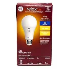 GE relax LED A21 3 way Light Bulb, 5, 13 or 19 watts, soft white HD Light, 500,