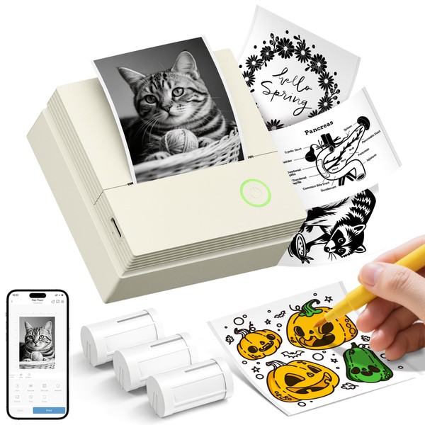 TYPONOS Sticker Printer, Mini Portable Bluetooth Thermal Printer with Multiple