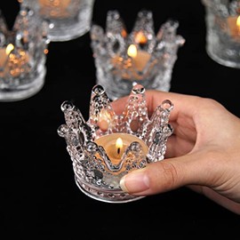 Vixdonos Crown Glass Tealight Candle Holder Set of 12 Clear Votive Candle Holders for Wedding, Party and Home Decor