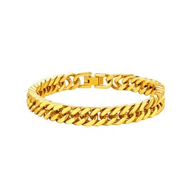 Gold Cuban Link Chain Bracelet for Men 8mm Wide, 9.0 Inch Classic and Minimal Jewelry