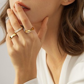 CASSIECA Gold Silver Rings for Women Trendy Stacking Rings 18K Plated Cubic Zirconia Dainty Stackable Ring Set Size 5-10