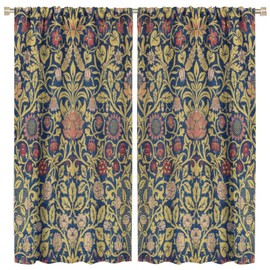 GoDazzling Retro Bohemian William Morris Plant Floral Blackout Window Curtains, Abstract Vintage Country Floral Leaf Pattern Print Window Drapes, for Bedroom Living Room 21(W)*45(L) 2 Panels