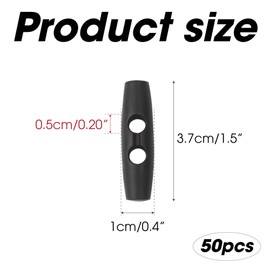 50PCS Toggle Buttons, 2 Holes Plastic Tent Toggles Button, Spring Stop Lock End for Adjustive Paracord Rope Retention Clothing Hat Shoes Scrapbooking Making Sewing (Black)