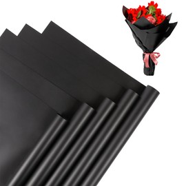 HEDOS Flower Bouquet Wrapping Paper - 20 Sheets Waterproof Korean Black Floral Wrapping Paper for Bouquet, Money Bouquet Supplies for Graduation Wedding Birthday Gift Packaging (Black)