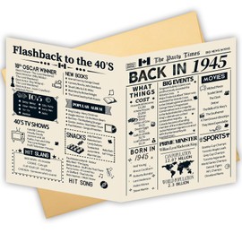 HOMANGA 80th Birthday Card, 80th Birthday Gifts for Men Women, Jumbo 80th Bday Card for Wife Husband Him Her, Back in 1945 Birthday Card with Envelope, 20x25cm