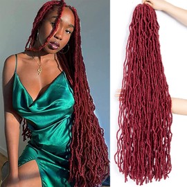 6Packs 36 Inch New Soft Locs Crochet Hair Red Pre Looped Super Long Faux Locs Crochet Braids Burgundy Curly Wavy Goddess Locs Dreadlocs Synthetic Hair For Black Women