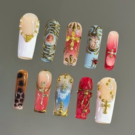NailVesta DreamWear Collection – 100% Handcrafted 3D Press-On Nails | Reusable, Long-Lasting, Salon-Quality:_Glacier Petal_M