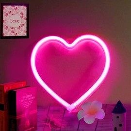 YouOKLight Heart Neon Sign, Neon lights for bedroom Wall Decor, pink neon sign, USB/Battery Operated Heart LED Light, Perfect for Valentine's Day or Any Occasion Neon Sign (Pink)