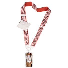 GangBan Clip and Go Strap for Phone with Wallet Crossbody Lanyard Adjustable Strap with Zipper Pouch Fit for All Phones-Red and White