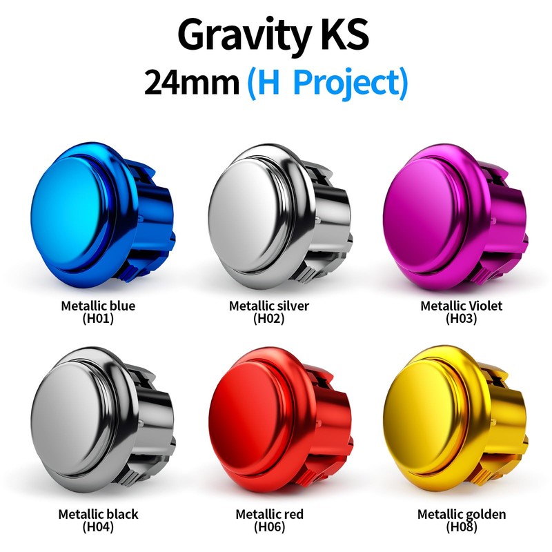 QANBA Gravity KS Mechanical Arcade Buttons 24mm Snap-In Metallic Color