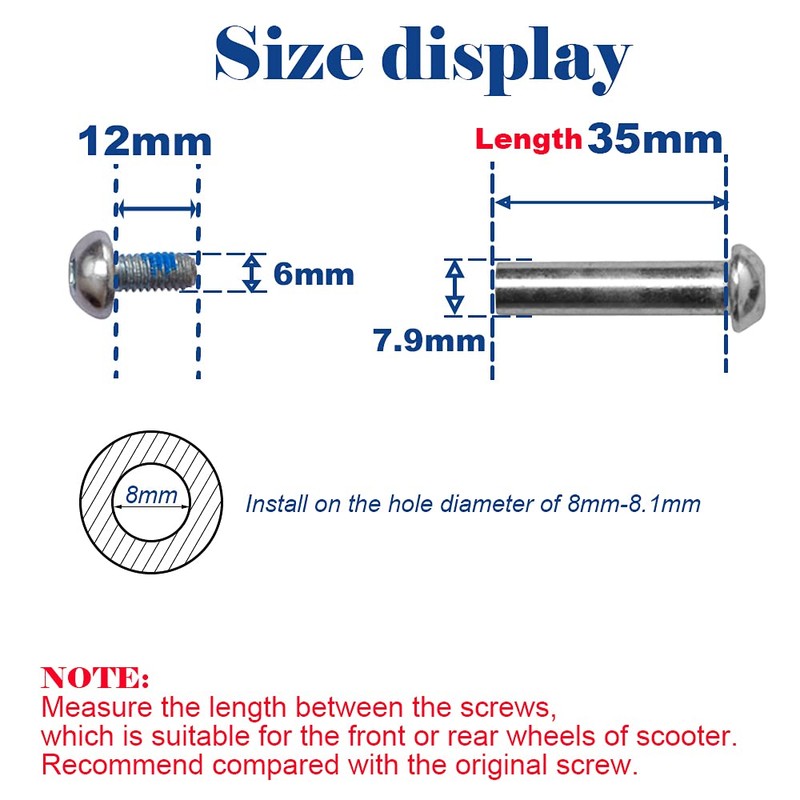 M8x35mm/1.38" Axles Screws for 2-3-4-Wheel Kid Scoote Replacement Micro Mini