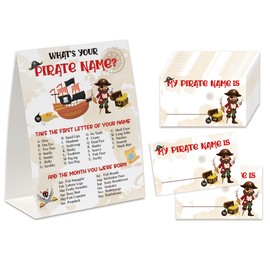 Pirate Birthday Party Game, What’s Your Pirate Name Game(One Sign+30 Name Tag Stickers), Pirate Party Game,Fun Games For School Office Home Party-MZC01