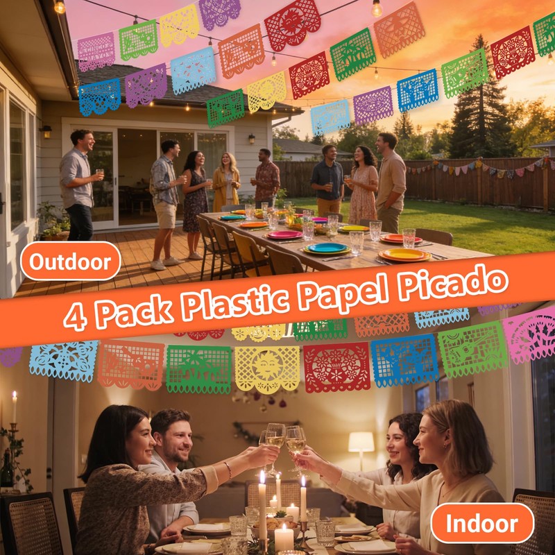 Mexican Papel Picado Banner, 4Pack 72ft, Cinco de Mayo Day