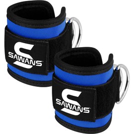 SAWANS Ankle Straps for Cable Machine Attachments Gym Ankle Cuffs with Neoprene Padding Adjustable Glute Kickback Workouts Booty Hip Abductors Leg Curls Exercise for Men and Women (Blue 2Pcs)