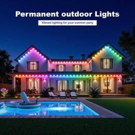 H2Omni Permanent Outdoor Lights -RGB Eaves Lights 50FT with 30 LED IP67 Waterproof, Smart Outside LED Christmas Lighting for House, Eternity Light for Holiday, Daily Lighting