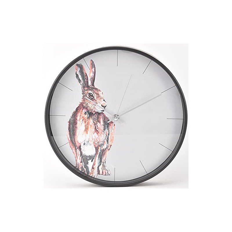 Naturecraft By Meg Hawkins Hare Design Round Grey Wall Clock