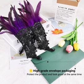 MAOFENG Women's Gothic Lace Feather Gloves Witch Angel Costume Accessories Swan Wings Wrist Bands Lace Fingerless Gloves,Purple