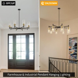 foucasal Black Chandeliers for Dining Room, Farmhouse Chandeliers 8 Light Dining Room Light Fixture with Clear Glass Shades Gold Pendant Lighting for Kitchen Island Living Room Entryway Staircase