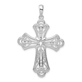 Sterling Silver and Gold Cross Pendant for Men and Women with Floral Filigree Design, Polished Finish, Ornate Religious Jewelry Necklace Featuring Scrollwork and Faith-Inspired Vintage Style Charm