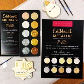 Sweet Sticks Metallic Water Activated Palette of Colors to Write on Food; Includes 1 Fine-Line Brush