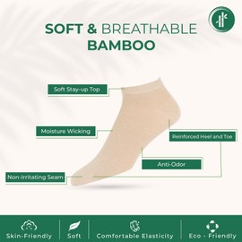 7BIGSTARS KINGDOM Men Viscose From Bamboo Ankle Sock - 6 Pack -Thin Breathable Soft Solid Seamless Low Cut- Sock Size 10-13 Shoe 9-12 L Beige