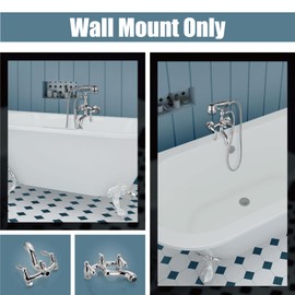 Aolemi Polish Chrome Bathtub Faucet Tub Filler Spout Kit Brass With 2 Lever Handle and Hand Telephone Shower Spray Wall Mount Only Bathroom Vintage Shower Set Mixer Tap