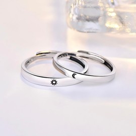 YQSENLIN Anillo Pareja Ajustable, Sol y Luna, Anillos de Compromiso, Bodas, Aniversario, Regalos de San Valentín, Anillos Ajustables de Tamaño Universal, Juego de Anillos de Amor para Mujeres y Hombres