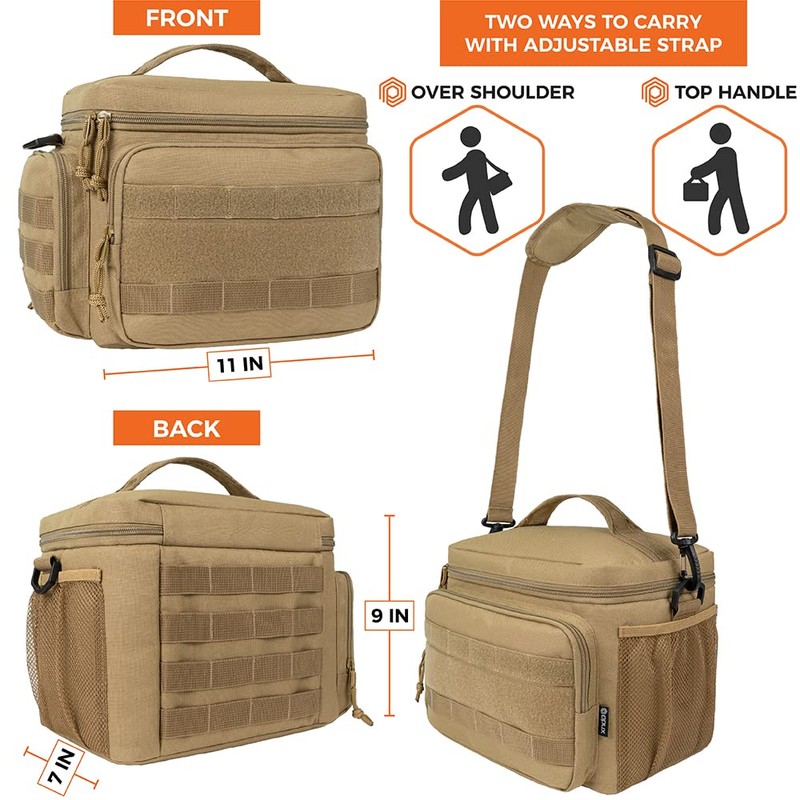 opux Tactical Lunch Box for Men, Tan Mens Insulated Lunch
