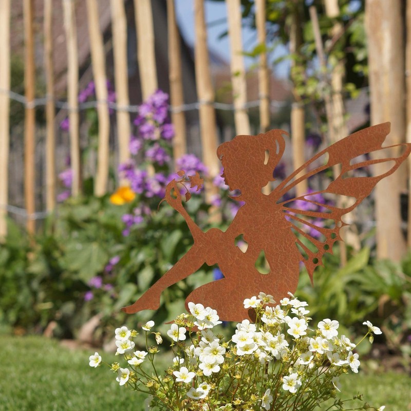 UNUS Zinc Elf Sitting Small, Garden Decoration Rust Look, Garden