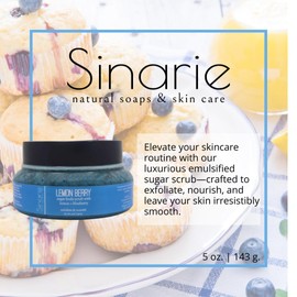 Exfoliating Sugar Scrub for Body – Hydrating Moisturizing Body Polish with Natural Oils – Gentle Spa Skincare for Smooth, Glowing Skin (5 oz., Lemon Berry (Lemon & Blueberry))