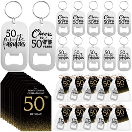 Tioncy 50 Set 50th Birthday Party Favors for Guests Birthday Beer Opener Keychain Bottle Opener Keychain Thank You Bookmark Cars Organza Bags for Anniversary Weeding Party Gift Souvenirs Decorations