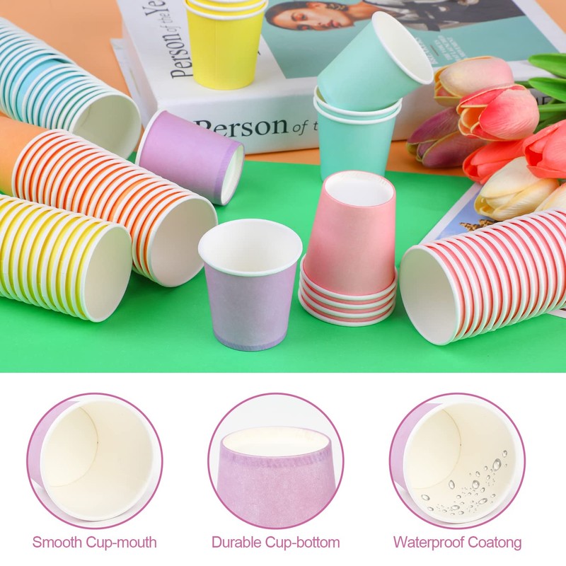 VEYLIN Small Disposable Paper Cups,120 Pieces 2 Ounce Mini Colored