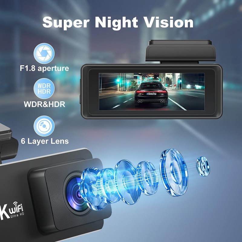 Dash Cam Front and Rear 4k+1080P, CHORTAU WiFi Dual Dash