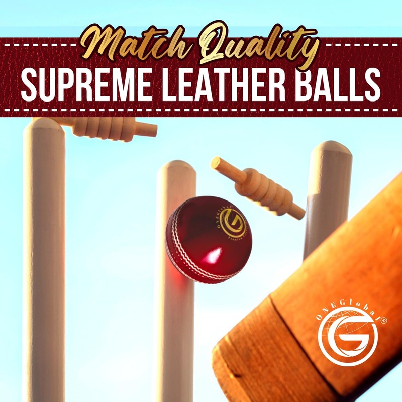 ONEGlobal Supreme Leather Cricket Ball | 100% Handstitched, 156g -