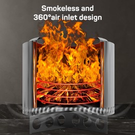 Smokeless Fire Pit, 19-Inch Outdoor Firepit with Stand, Portable Stainless Steel Wood Burning Bonfire for Outside Patio Camping with Carry Bag, Ideal for 4-6 People, 22.44 lbs