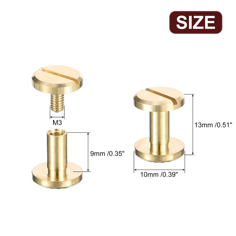 sourcing map 10Pack Brass Chicago Screws, 4x9x10mm Flower Texture Flat