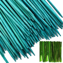 TIHOOD 100PCS 18" Wooden Garden Stakes with 100PCS 4" Garden Ties, Green Bamboo Sticks, Floral Plant Support Wooden, Wooden Sign Posting Garden Sticks Support Floral Plant, Tomato Stakes (Green)