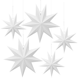 Pack of 5 Paper Stars Christmas Folding Stars Christmas Star Decoration 30 cm Stars Paper Christmas Folding Stars for Christmas Decoration, Room, Party, Living Room, White