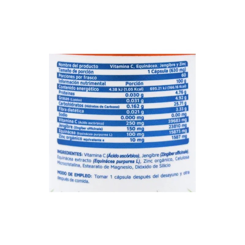 Vitamina C Equinácea Jengibre Y Zinc 60 Cápsulas Vidanat