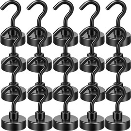 Neosmuk Black Magnetic Hooks, 20 kg High Performance Earth Magnets with Hooks, Extra Strong Cruise Hook for Hanging (Black, Pack of 20)