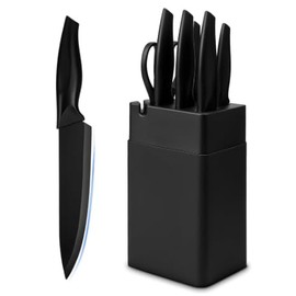 Juego de 6 piezas de bloques de cuchillos, juego de cuchillos de cocina de acero inoxidable con bloque – Cuchillos negros de alto carbono, apto para l
