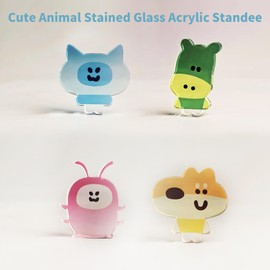 Cute Cartoon Animal Acrylic Standees 1.57" Mini Colored Window Standee Acrylic Decor Kawaii Animal-Themed Display Stand Desktop Ornament Fun Window & Shelf Decorations Creative Gift (4pcs)