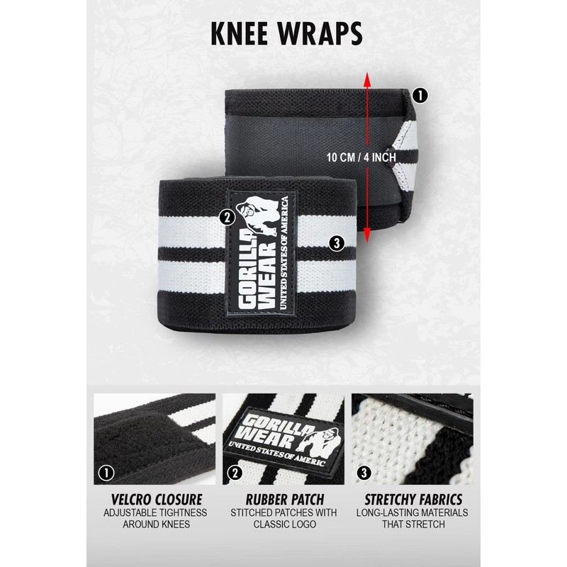 Gorilla Wear Knee Wraps Knee Brace, 1 Pair - Black