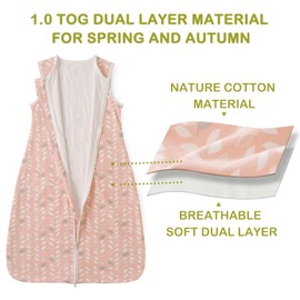 Nivolltha Super Soft 1 TOG Baby Sleeping Bag, 100% Cotton Spring & Autumn Sleeping Bag 3-6 Months for Infant Toddler, Newborn Essentials, Feather