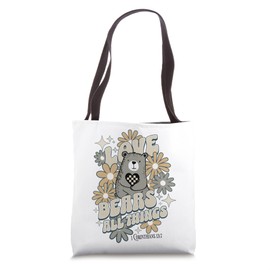 Love Bears All Things Bible Verse Boho Floral Christian Tote Bag