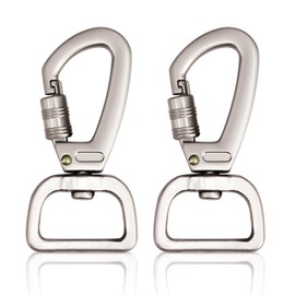 XQIGI Locking Dog Leash Clips 2 PCS, Snap Hook Quick Release Buckles with Swivel Ring for Dog Leash Harness, Camping Hiking, Securing Pets, (Pearl Nickel)
