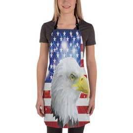 Moslion Eagle Apron 31x27 Inch Bald Eagle Head in American Flag Patriotic Stripe Star Kitchen Chef Waitress Cook Aprons Bib with Adjustable Neck for Women Men Girls Blue Red White
