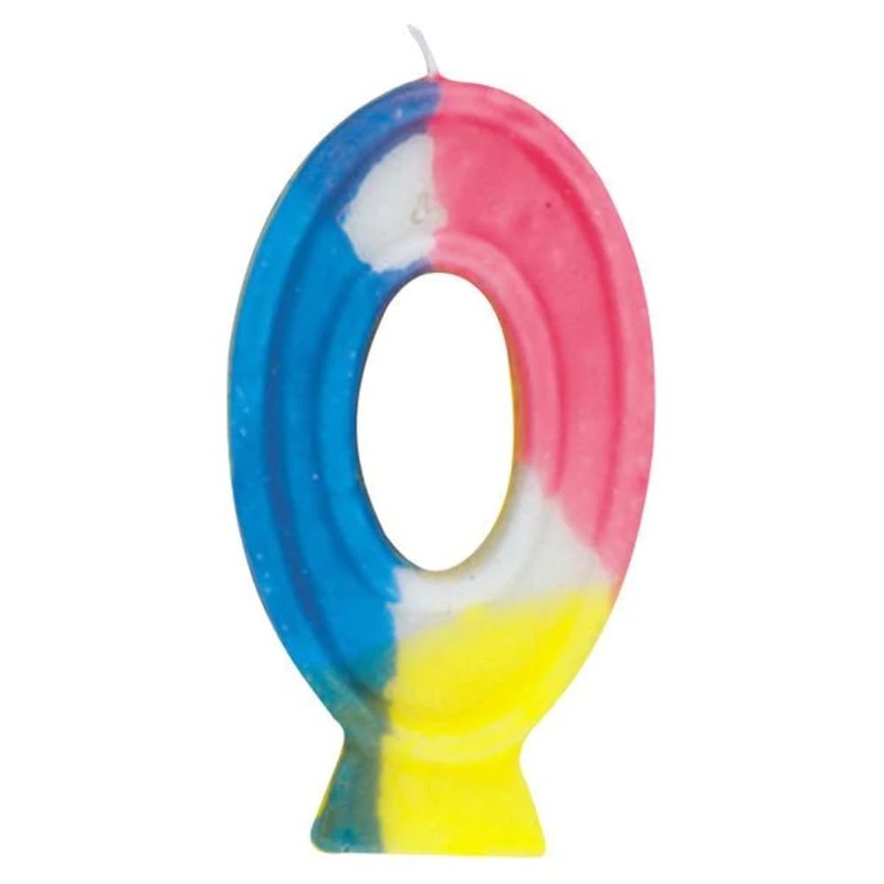 Unique Rainbow Number 0 Party Candle, 3", Multicolor